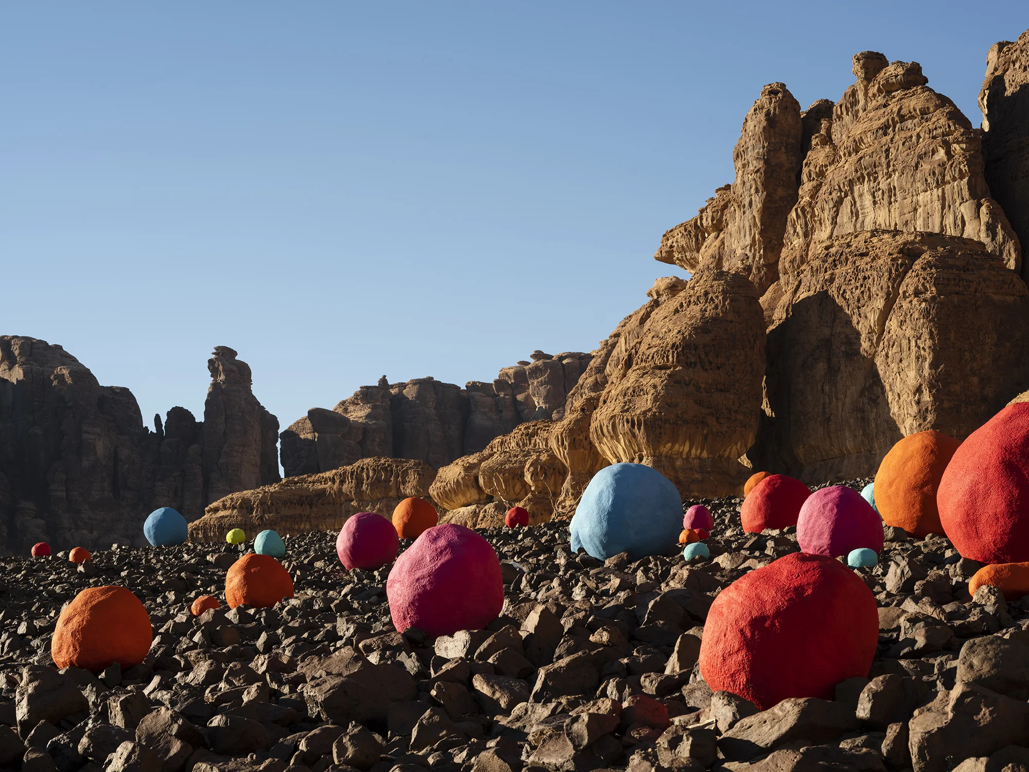 Falling Stones Garden by Mohammed Ahmed Ibrahim at Desert X Alula 2020, Saudi Arabia. Photography by Lance Gerber