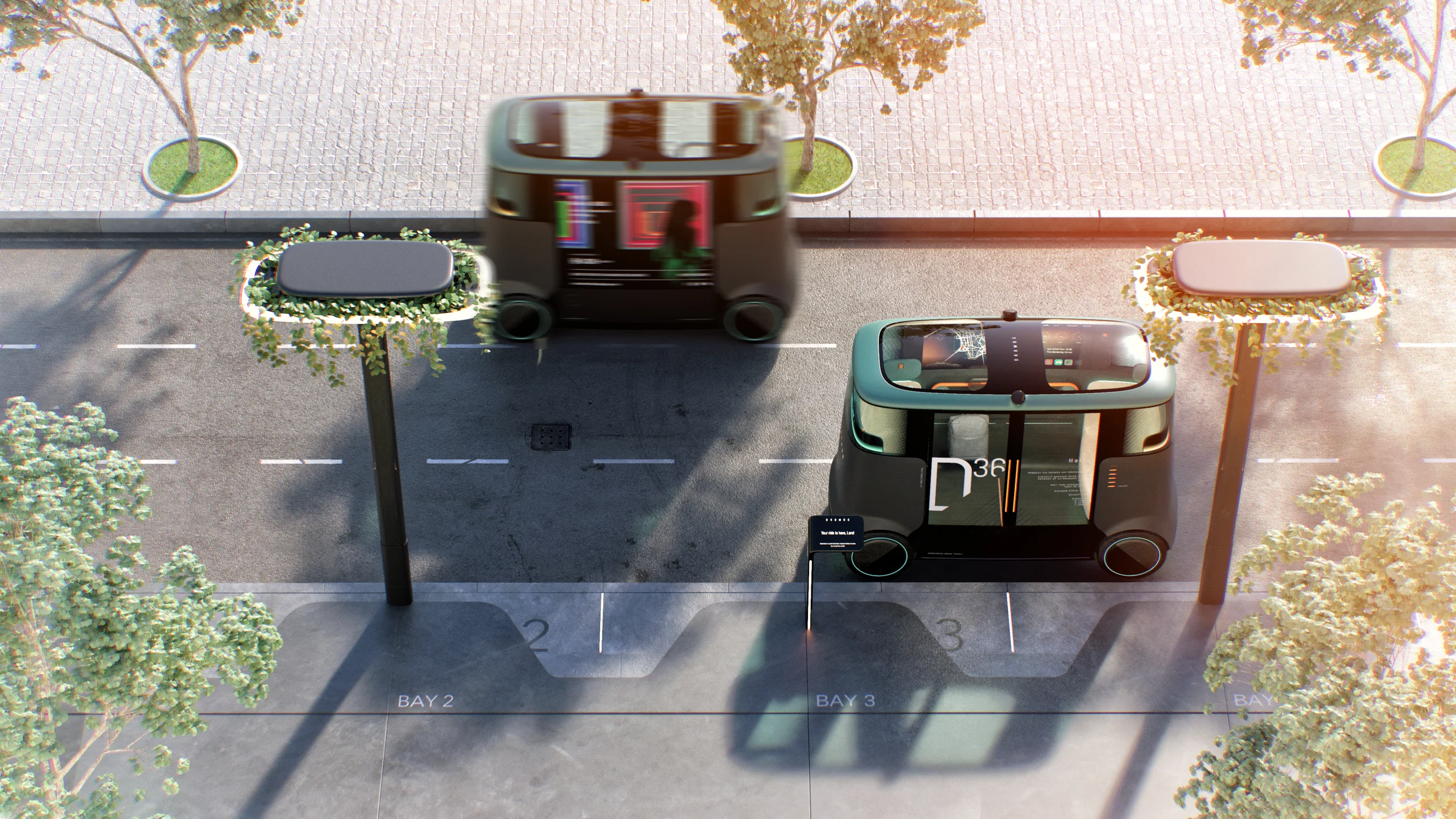 Autonomous vehicle by PriestmanGoode for Dromos Technologies, London