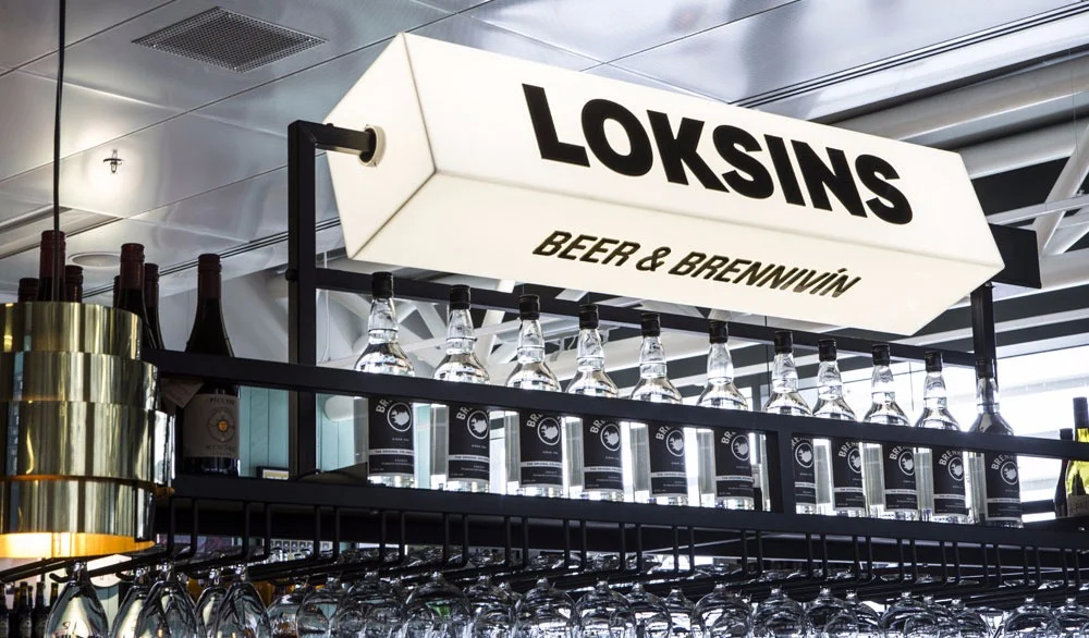 Loskins Bar at Keflavik International Airport designed by Karlssonwilker and HAF Studios, Reykjavik