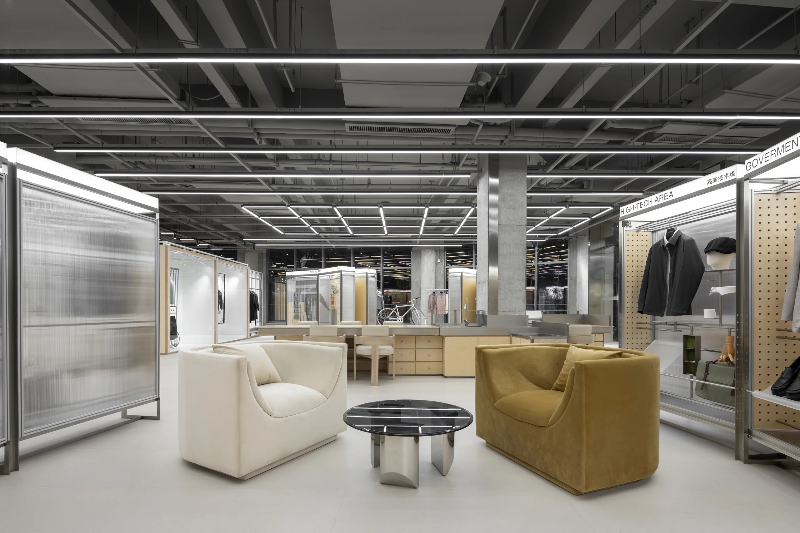 Greater Dog Architects created a modular display system for men’s suiting brand Progen Suit in Ningbo City, China
