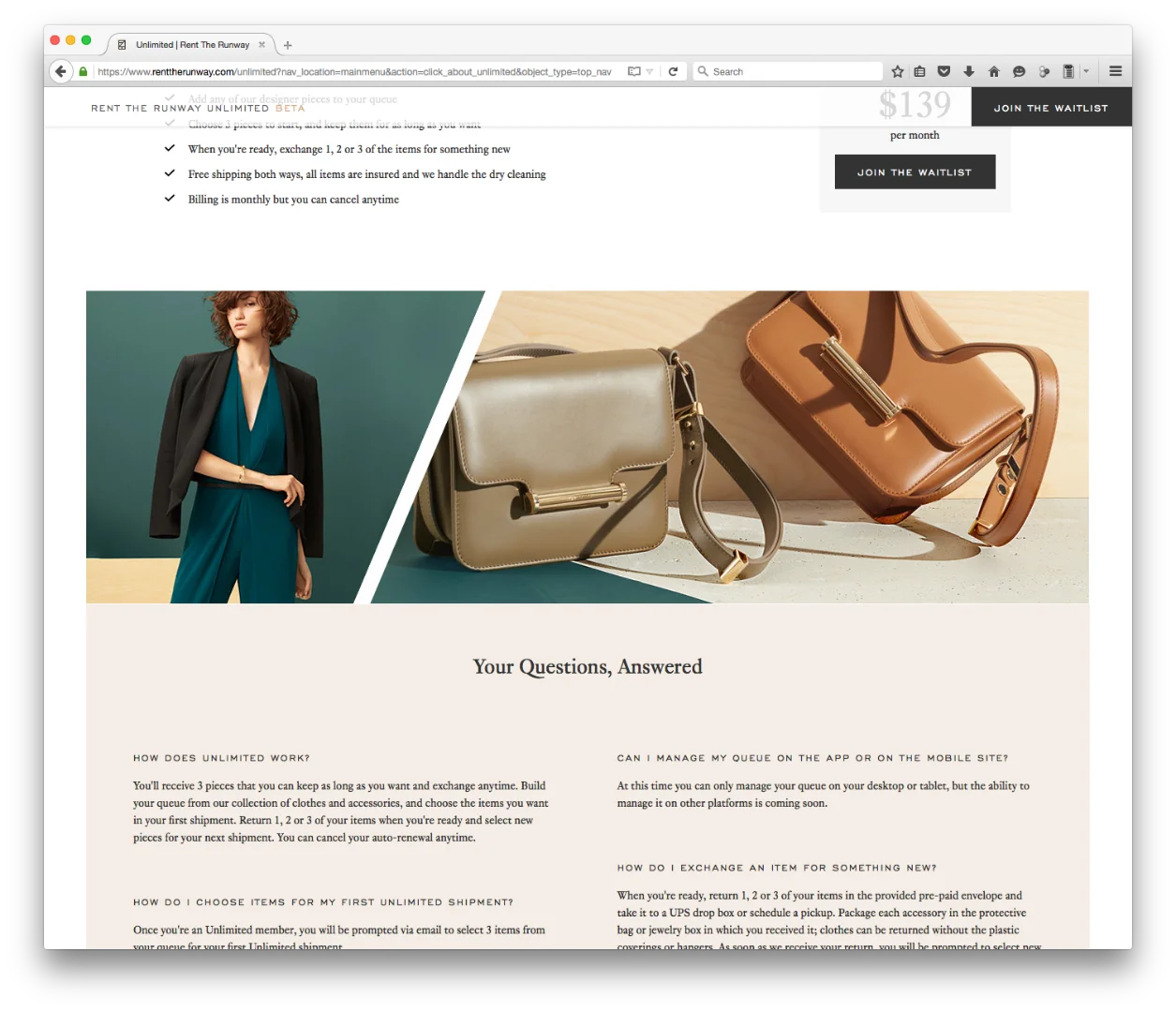 Rent the Runway Unlimited service, US