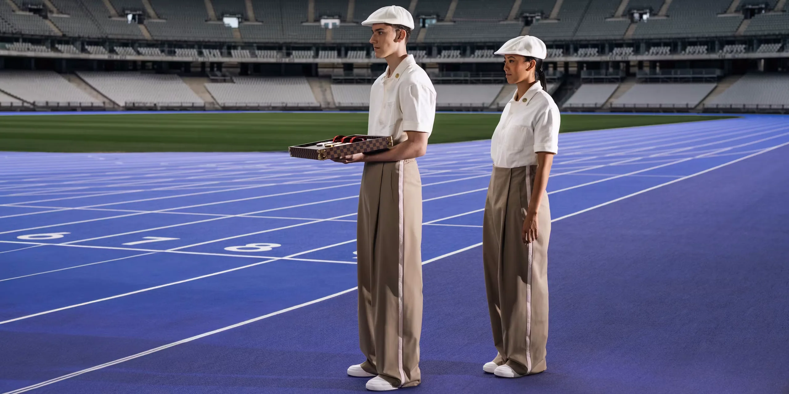 Volunteer medals bearers uniforms designed by Louis Vuitton, Olympic and Paralympic Games Paris 2024, LVMH, France